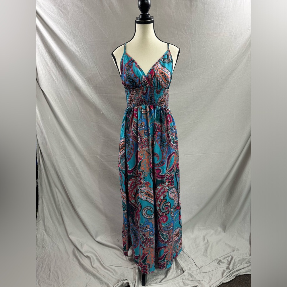 LAST ONE ๐ฅ Blue Boho Paisley Print Shirred Cami Maxi Dress* - Picture 5 of 7